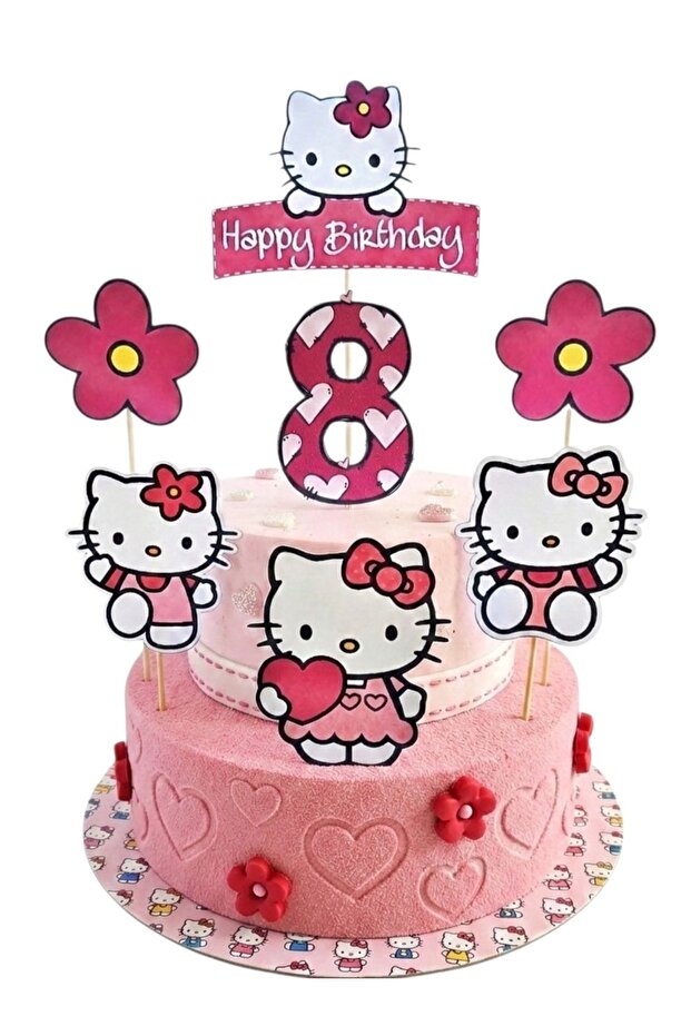 Hello Kitty Cake Decoration and Hello Kity Themed 8Th Birthday Concept - Thick Paper Print