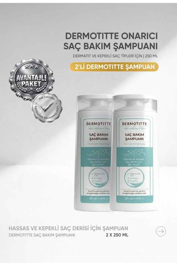 Dermotitte Repairing Hair Care Shampoo | And for Hair Types That Are Prone | 250 ml X 2 Pieces