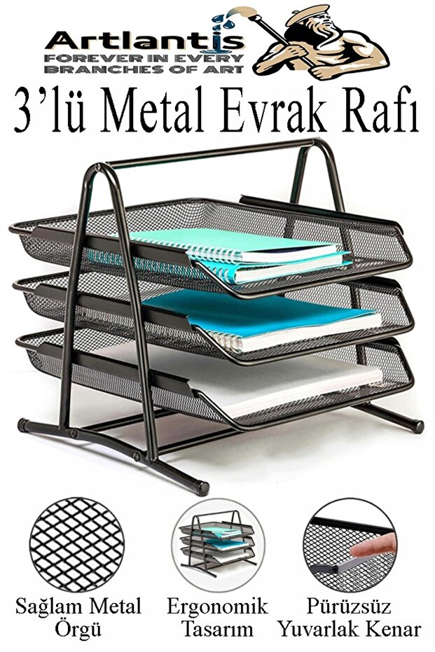 Colorful Metal Document Rack 3 in 1 Pack Desktop A4 File Organizer Paper Tray Metal Mesh Three Compartments