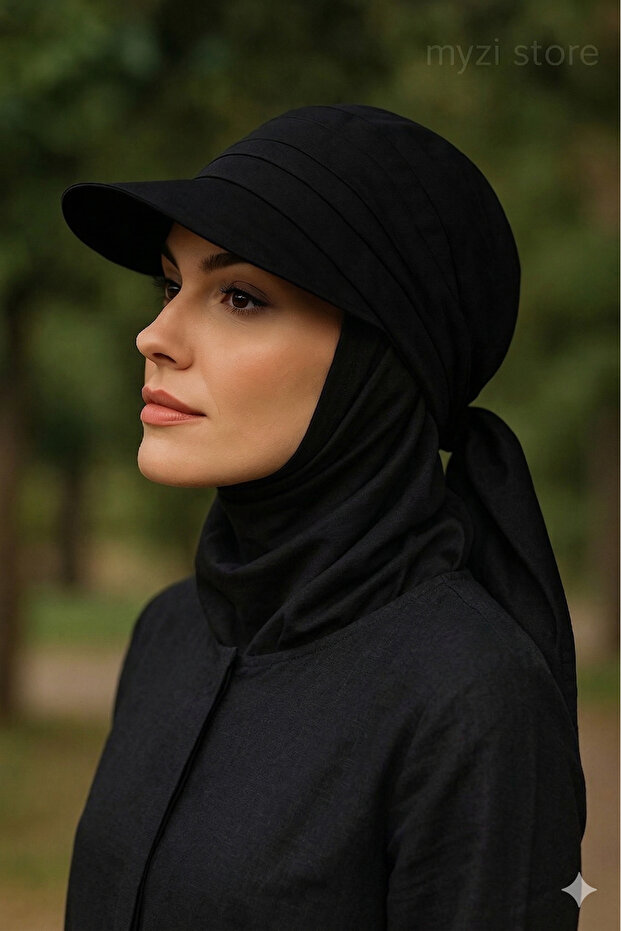Women's Hijab Tie-On Hat with Visor and Sunshade, Summer Stylish Comfortable Model (Product Hat)