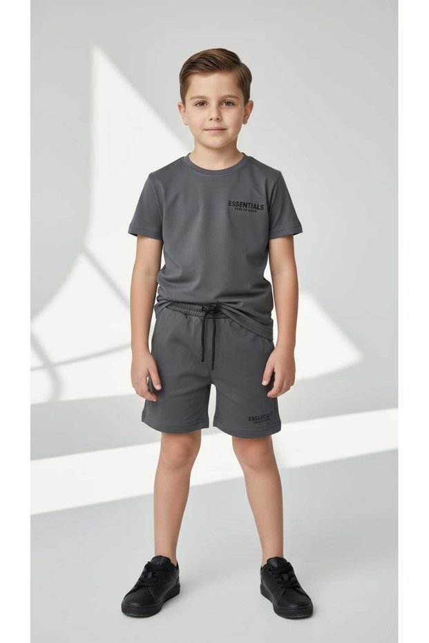 Boy's Summer Set, Two-Piece Set, Super Quality, Simple Gray Color, Shorts Set, Summer Shorts Set, 2-Piece Top and Bottom Set, Oyşho Fabric, Soft, Full Lycra, Full Fit, Summer Wear.