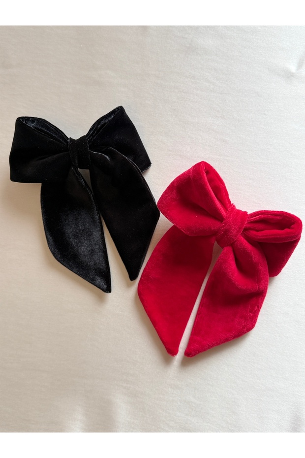 Set of 2 Velvet Bow Hair Clips - 8 cm Automatic Clip-On