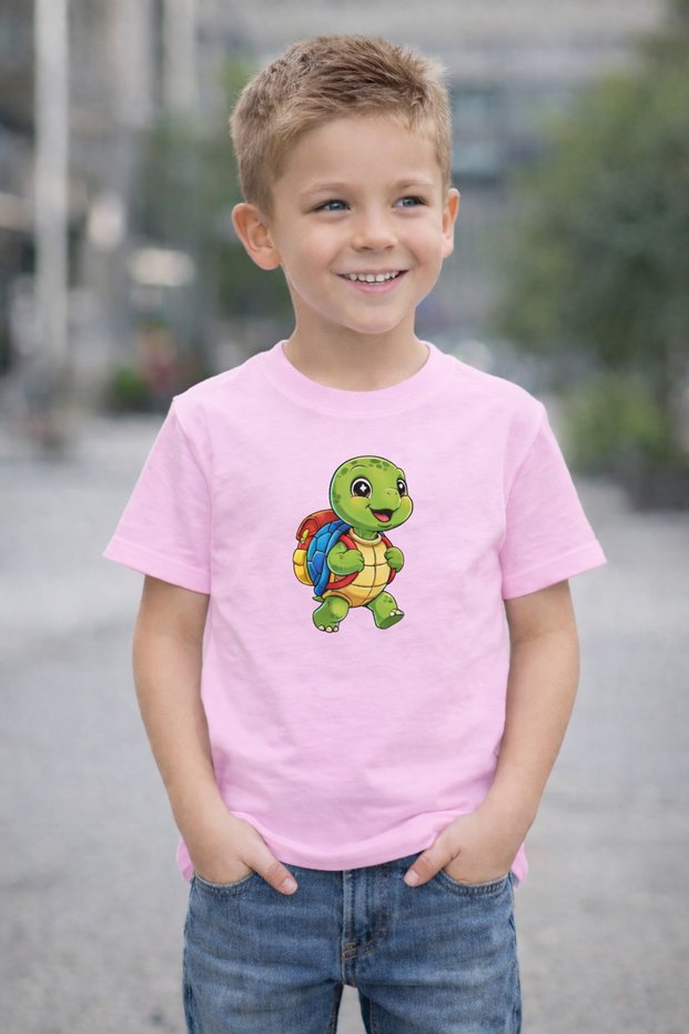 Cute Turtle Printed Crew Neck Unisex Kids T-Shirt - Cotton Casual Comfortable T-Shirt