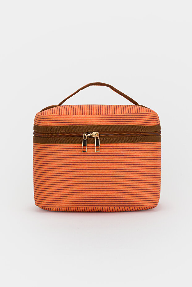 Large Size Makeup and Organizer Bag with Stylish Textured Fabric and Zipper, Multi-Purpose for Travel & Daily Use