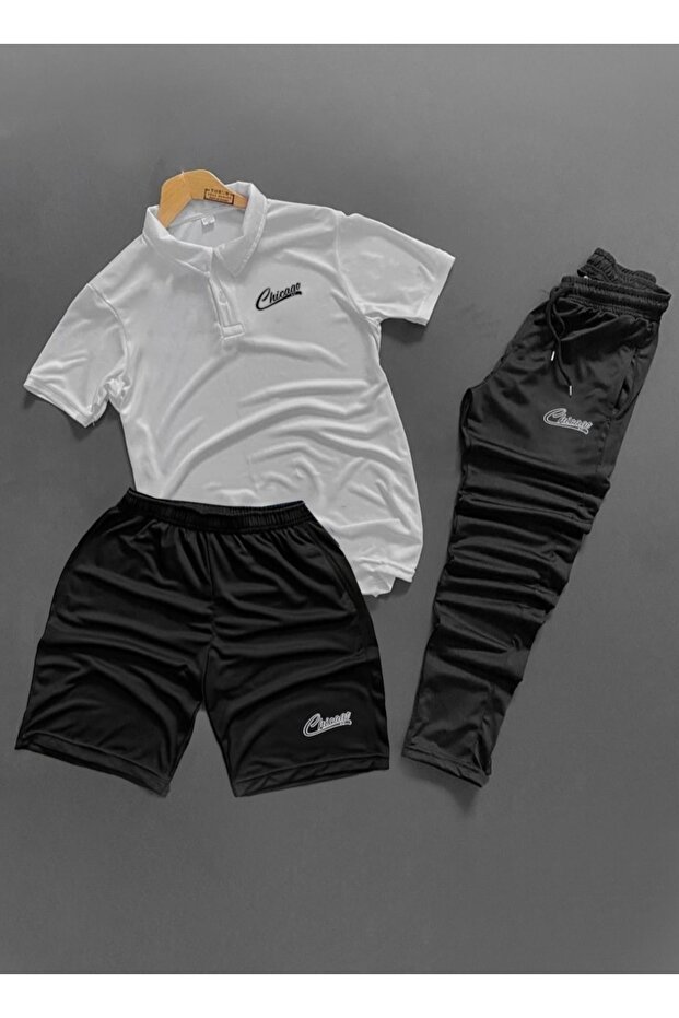 Polo Collar 3-Piece Chicago Men's Scuba Bottom and Top Tracksuit Set