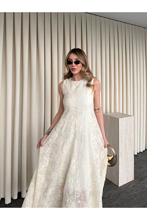 Rochie brodată bej Peri - 2489 - 4