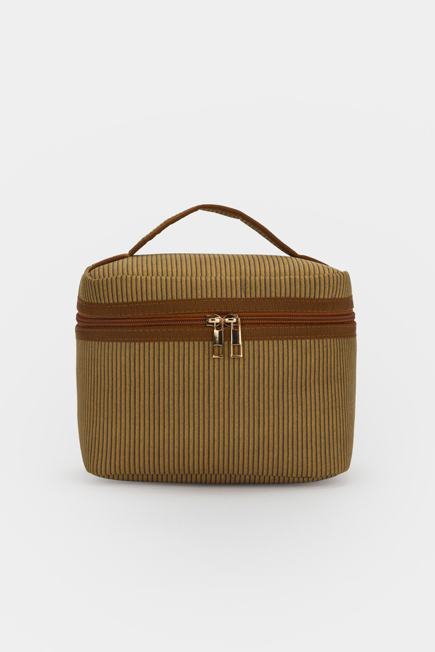 Large Size Makeup and Organizer Bag with Stylish Textured Fabric and Zipper, Multi-Purpose for Travel & Daily Use