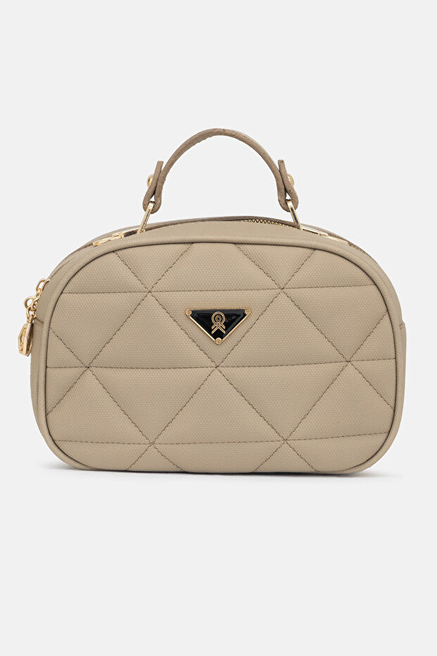 Beige Women's Shoulder Bag Quilted Patterned Daily Use Handbag