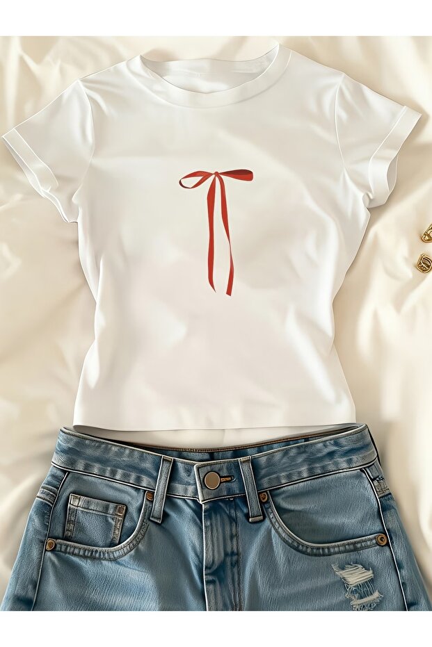 Kemer Boy Cute Ribbon Crop Blouse