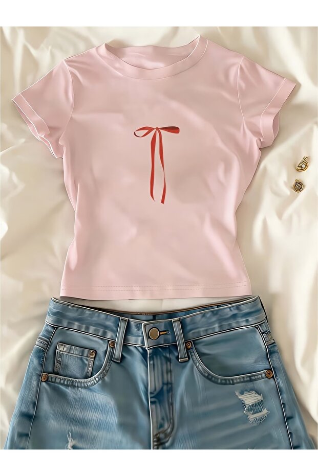 Kemer Boy Cute Ribbon Crop Blouse
