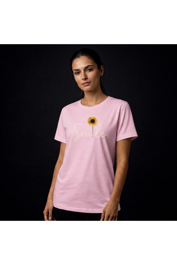 Oversize T-Shirt Smi̇le Printed 100% Cotton T-Shirt Comfortable Fit