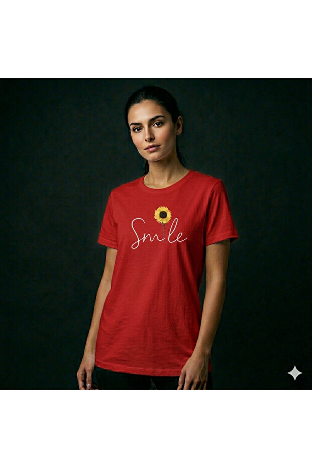 Oversize T-Shirt Smi̇le Printed 100% Cotton T-Shirt Comfortable Fit