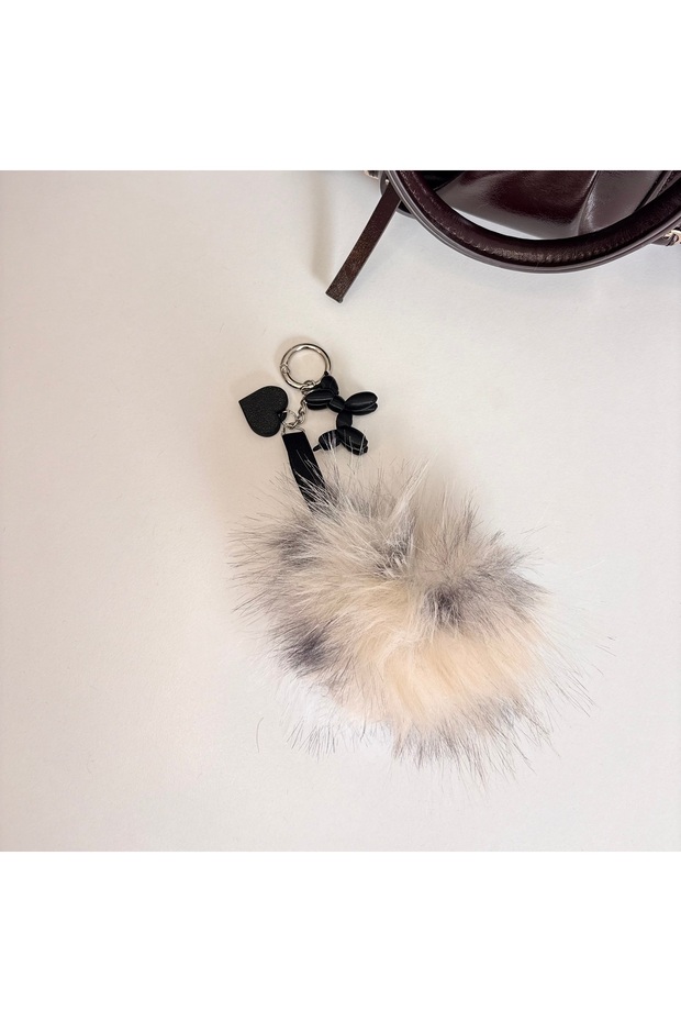 Leopard Patterned Heart Plush Keychain with Heart Charm & Dog Figure Bag Accessory