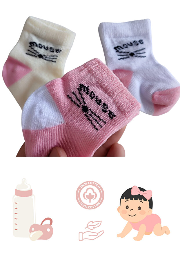 Patterned Unisex Baby Combed Cotton Booties Socks 3 Pack