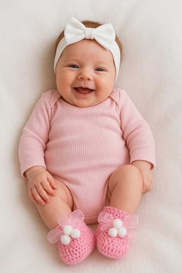 Quality Baby Pompom 2-Piece Booties Socks Set