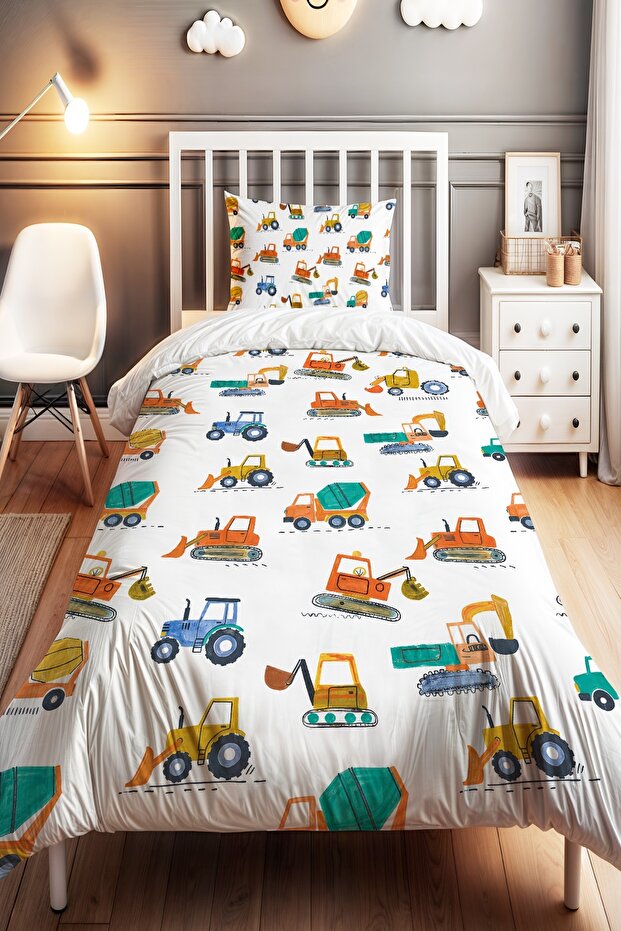 Çalışkan Makineler Patterned Single Baby Kids Bedding Set