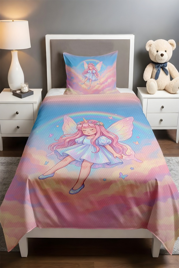 Rainbow Fairy Patterned Single Baby Kids Pique Set