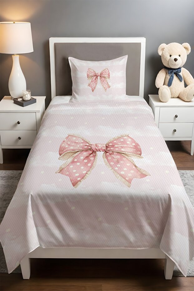 Pastel Polka Dot Piece Bow Patterned Single Baby Kids Piqué Set
