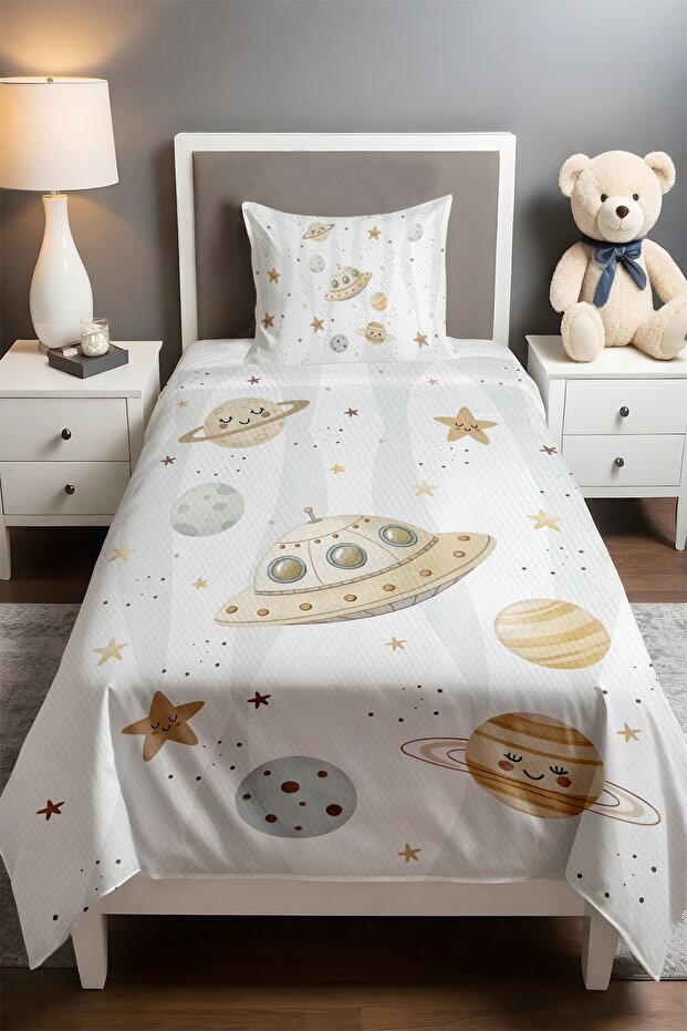 Space Travelers Patterned Single Baby Kids Piqué Set