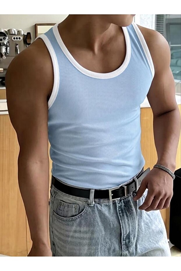 Men's Sportsman Undershirt Halter Neck Stretch Fabric Cotton Contrast Undershirt