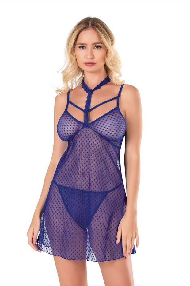 Women'S, Cobalt Blue, Short Tulle Nightgown
