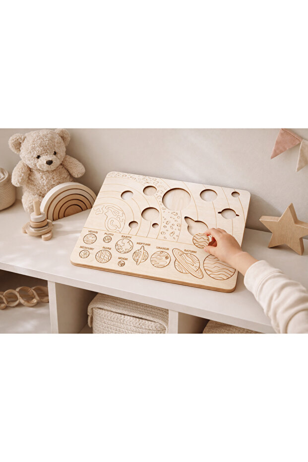 Solar System Educational Puzzle Set-Educational Set-Natural Wooden Puzzle
