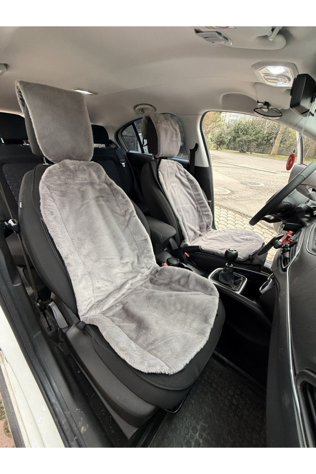 Soft Furry Plush Fur Car Front Seat Face Protector Cushion Cover Double Sided 2-Piece Gray