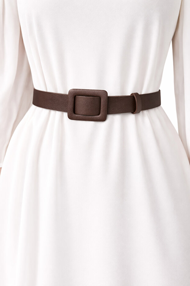 Women's Brown Belt – Minimal Square Buckle