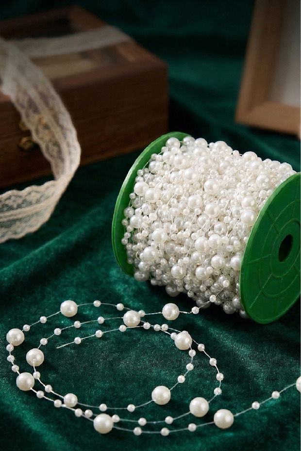 White Misinala Stripe Pearl 6 Meters | Decorative Pearl Ribbon
