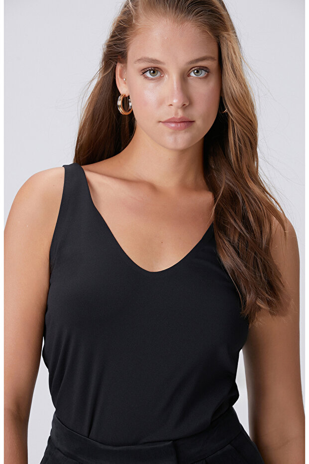 Siyah Basic Örme Bluz - 2