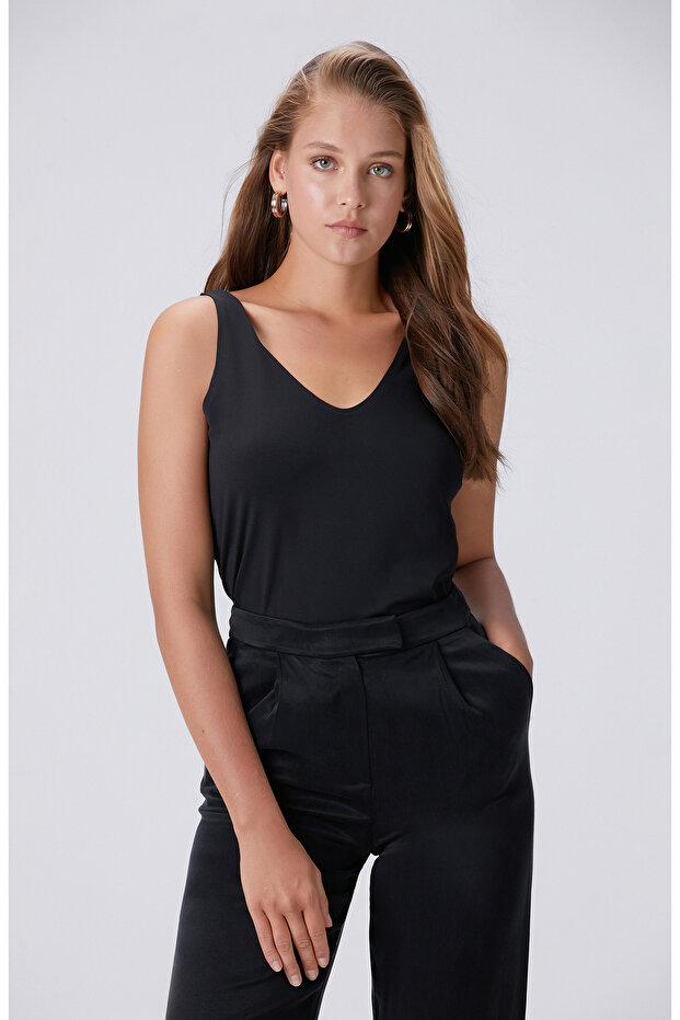 Siyah Basic Örme Bluz - 1