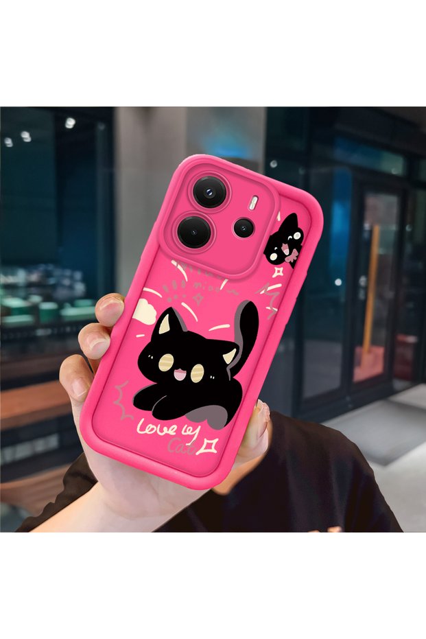Redmi Note 14 4g Compatible Pink Red Silicone Case Shockproof Camera Protection