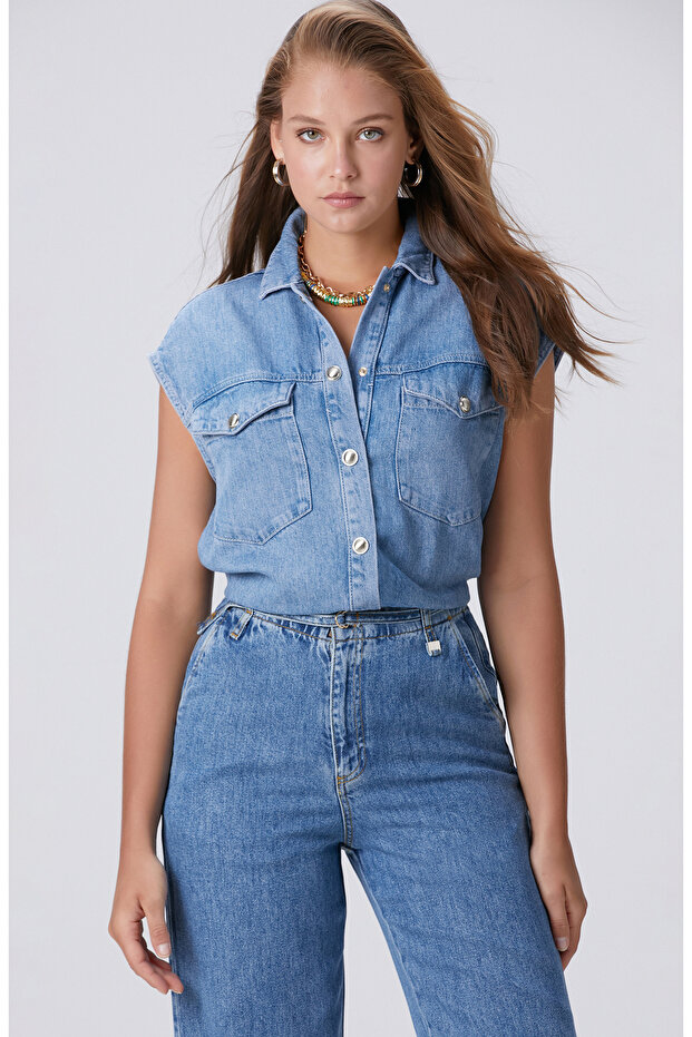 Indigo Tencel Denim Gömlek - 3