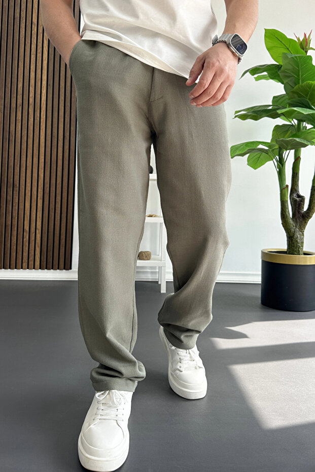 Men's Buttoned Waist Trousers Green Edw469