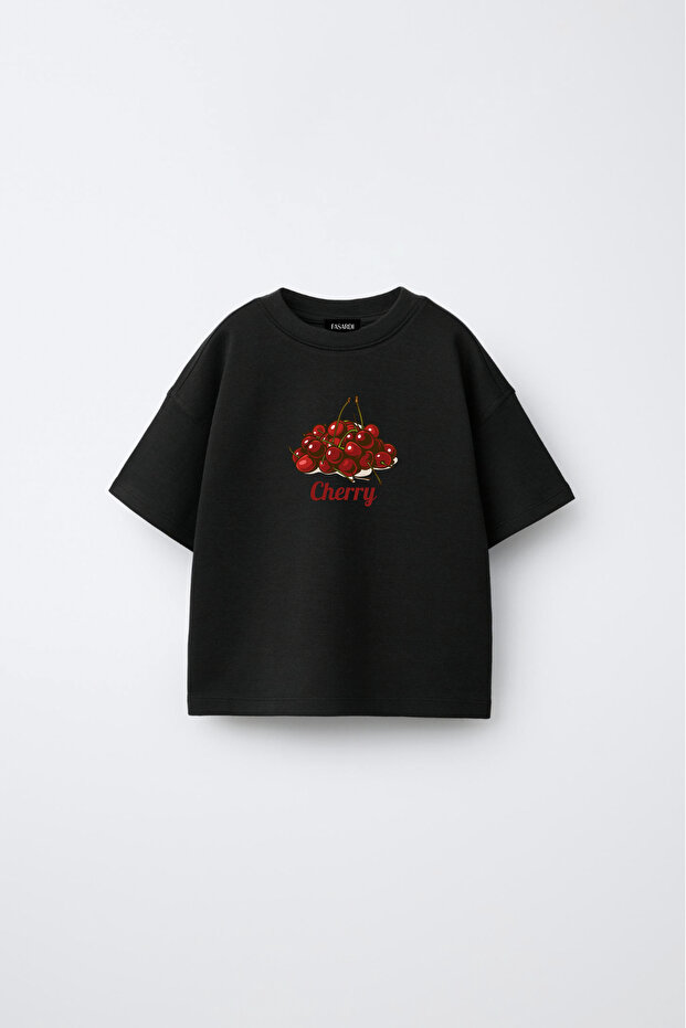 Cherry Cherry Printed Oversize 100% Cotton Short Sleeve Unisex Kids T-Shirt