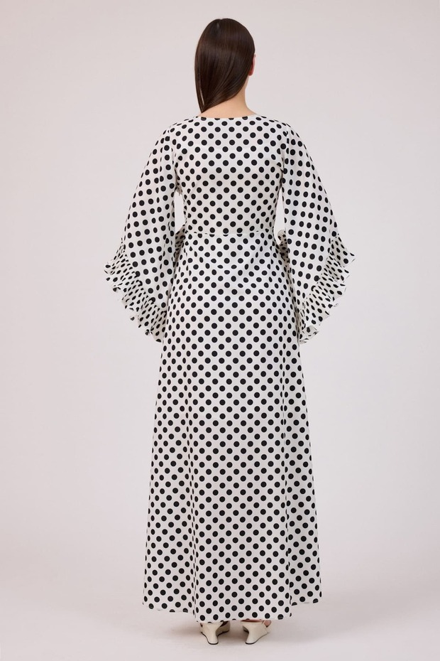 Krep puan midi elbise - 5