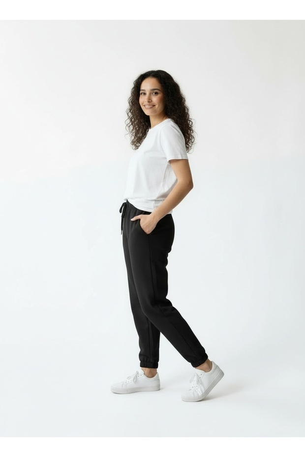 Three-Thread Elastic Cuffed Combed Cotton Trousers - 3