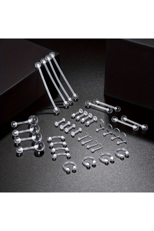36pcs Set 1 36pcs Piercing Kit Retainers Plastic Industrial Barbell Eyebrow Lip Nose Ring Acrylic D