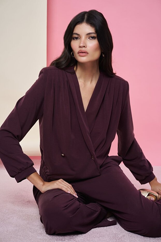 Anvelop düğmeli tencel bluz - 2