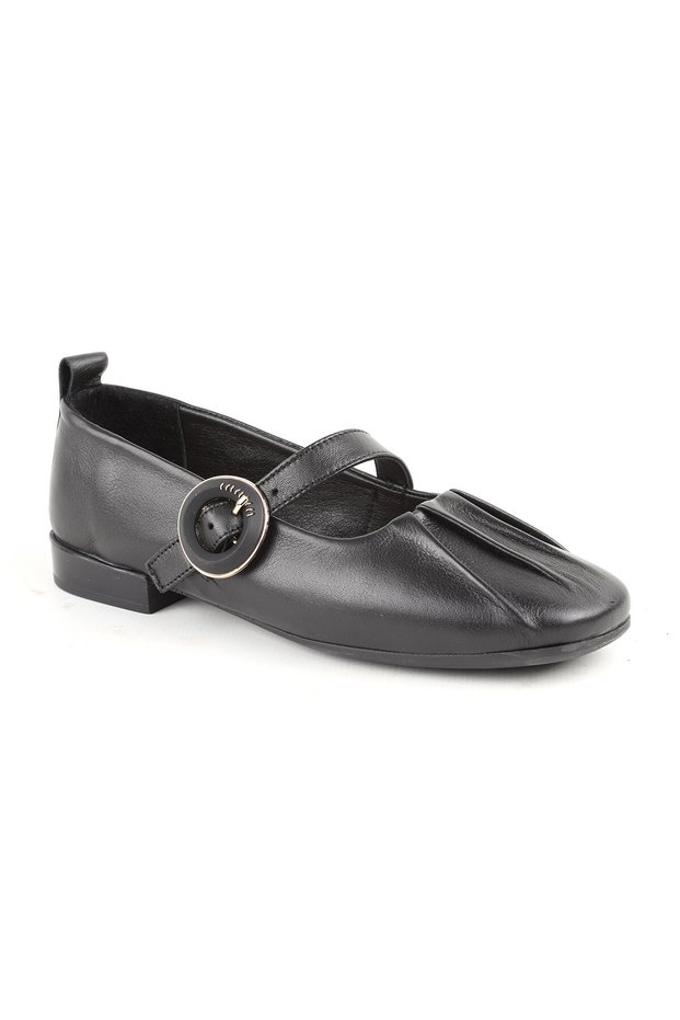 L081.25507 Beige Genuine Leather Buckle Drawstring Thermo Sole Women's Mary Jane Ballerina Shoes