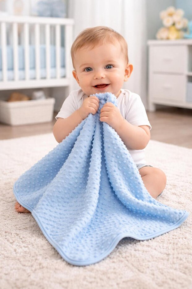 Newborn Chickpea Patterned Baby Blanket Cotton Single Layer Seasonal Thin Blue