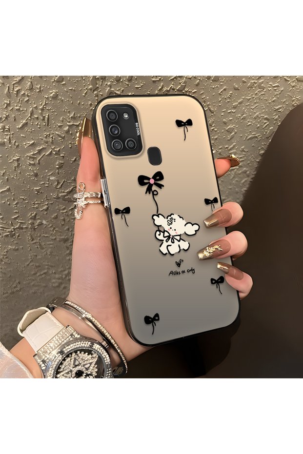 Samsung Galaxy A21S Compatible Stylish Phone Case with Bow and Ribbon Dog Figure