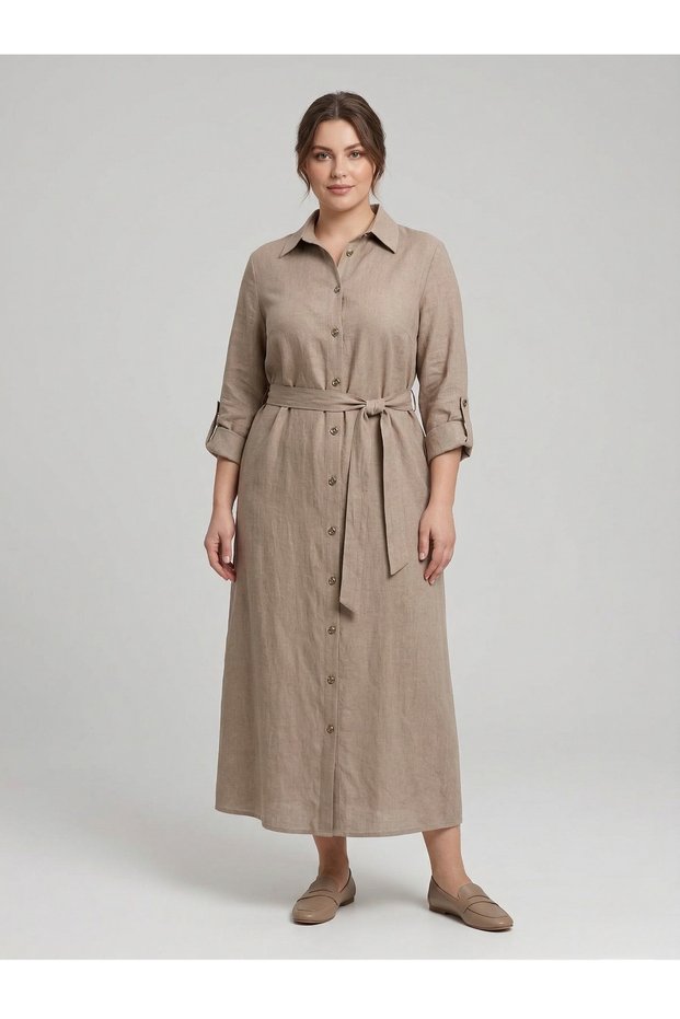 Strawberry Buttoned Sleeves Foldable Belted Pocketed Dress