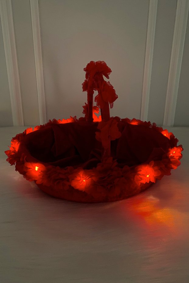 Red Led Lighted Bridal Henna Night Basket, Wedding, Circumcision, Nikah, Promise, Engagement, Three-Dimensional Floral