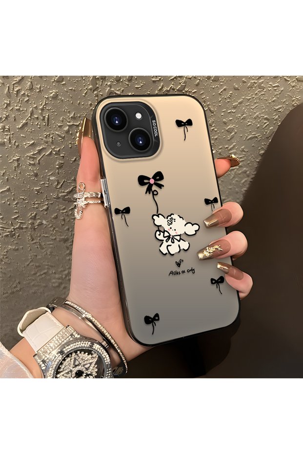 iPhone 15 Compatible Stylish Phone Case with Bow and Ribbon Dog Figure