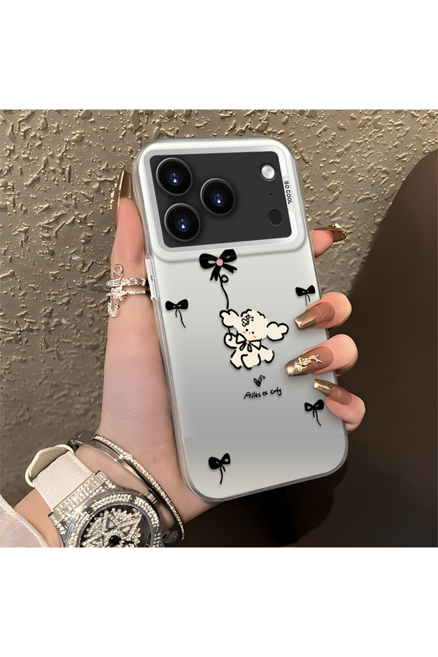 iPhone 17 Pro Max Compatible Stylish Phone Case with Bow and Ribbon Dog Figure