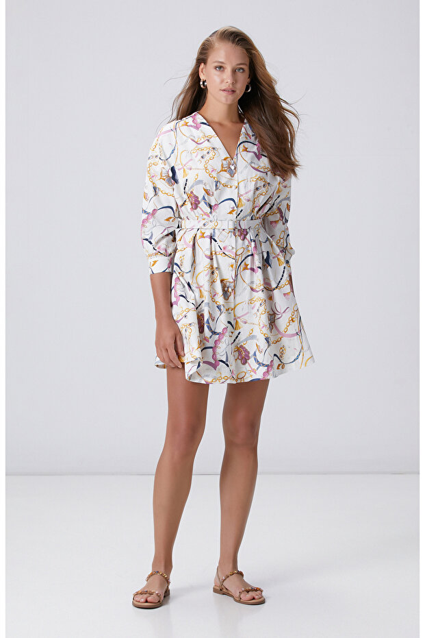 Renkli Desenli Mini Elbise - 3