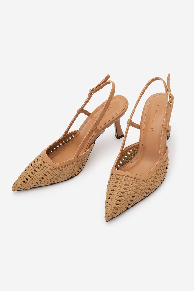 Women's Stiletto Pointed Toe Open Back Hand Knitted Classic Heeled Shoes Reveno Taba