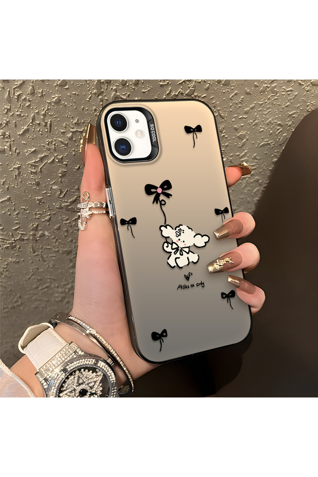 iPhone 12 Mini Compatible Stylish Phone Case with Bow and Ribbon Dog Figure