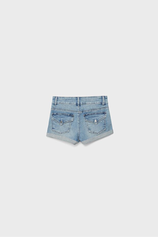 Katlamalı paçalı denim şort - 7